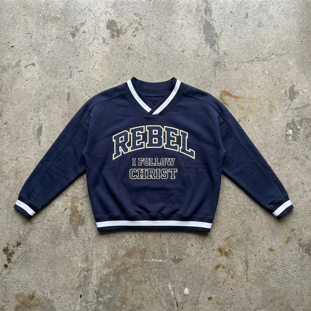 Faith Rebel - Varsity Navy Crewneck