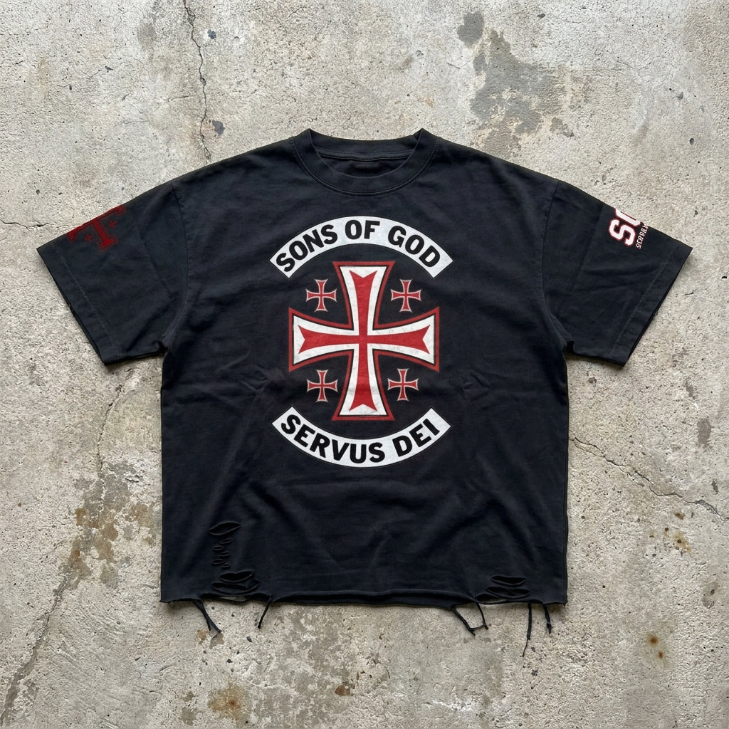Servus Dei - Distressed Black Graphic T-Shirt