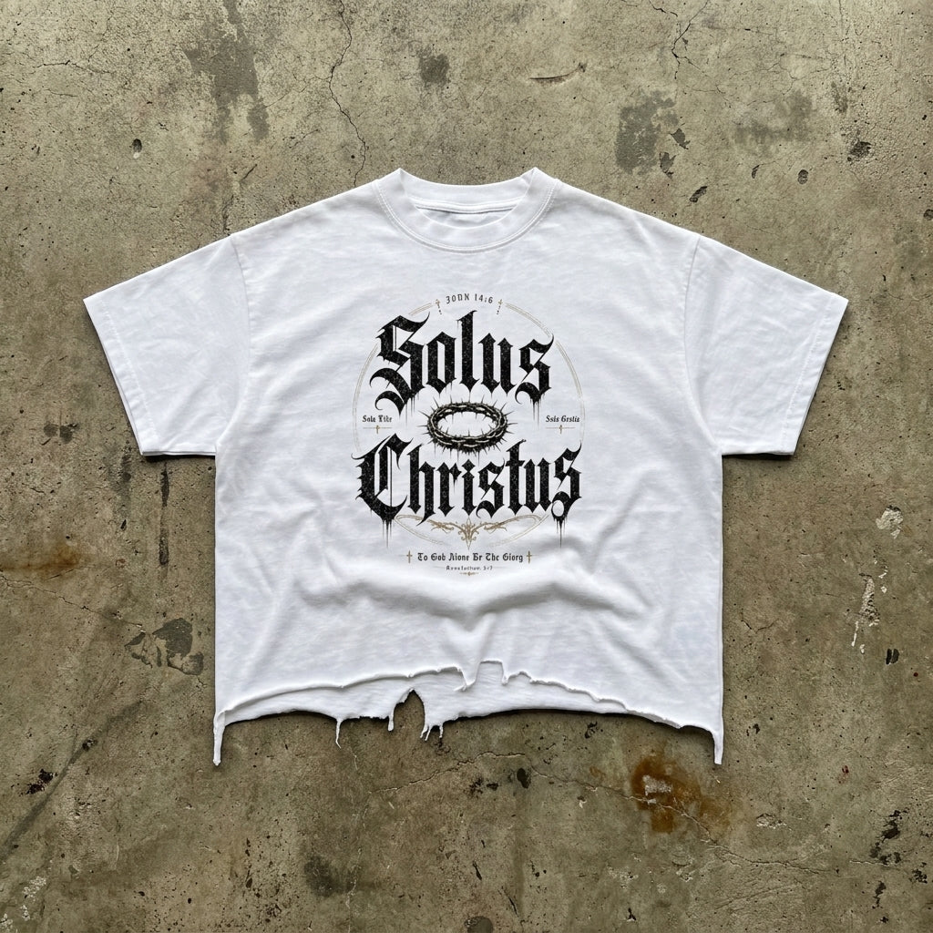 Solus Christus Raw Hem Crop Tee