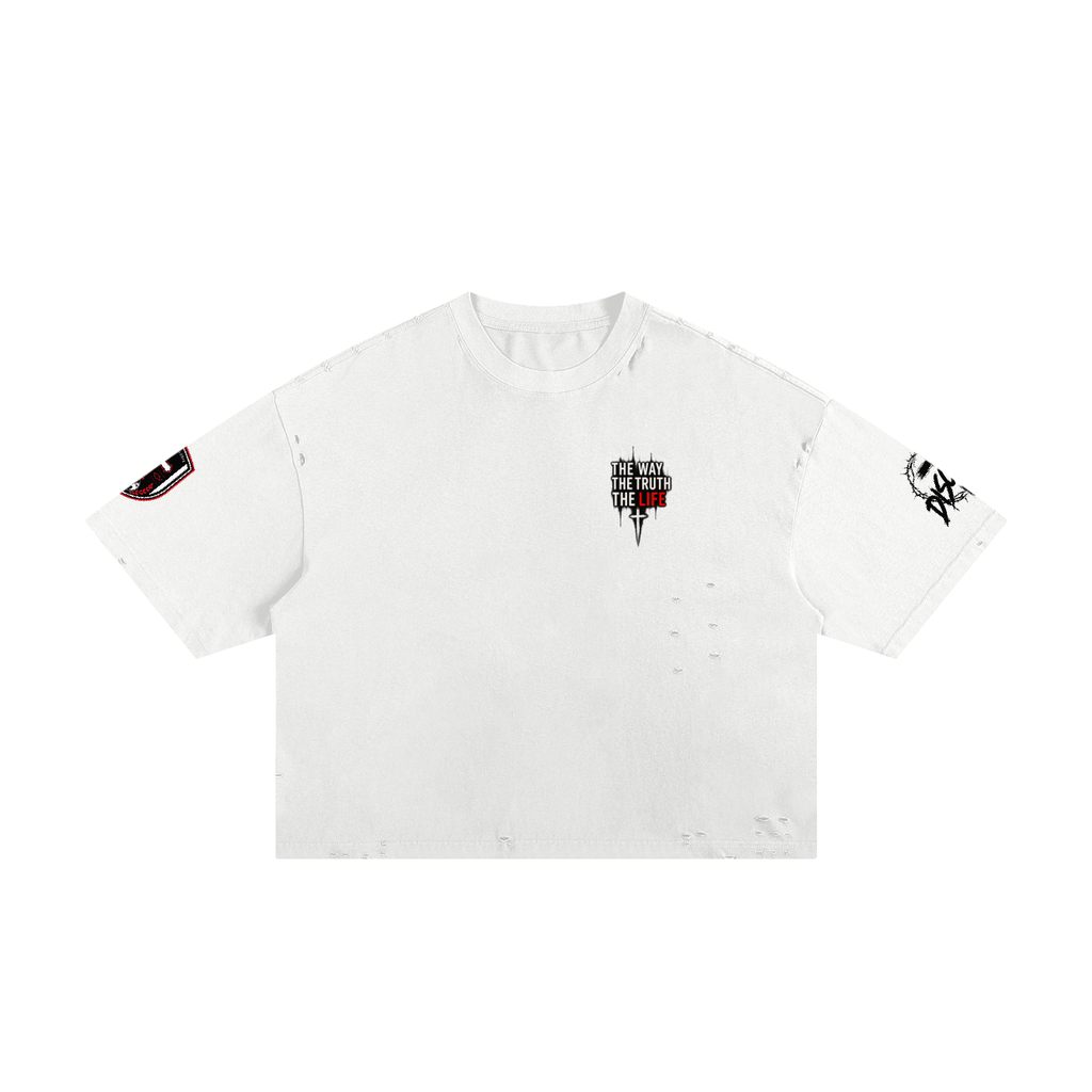 The Way - Distressed White Crop Tee
