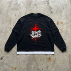 Jesus Saves - Washed Black Long Sleeve