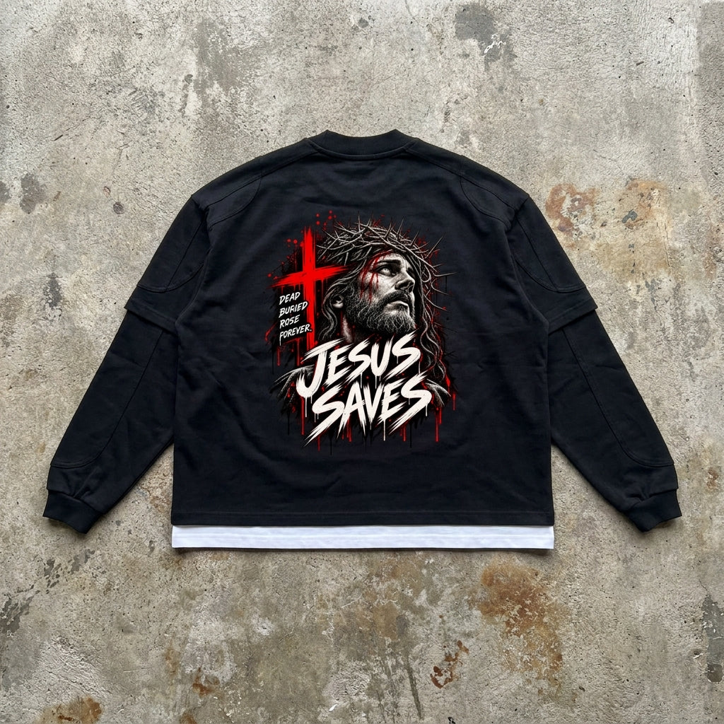 Jesus Saves - Washed Black Long Sleeve