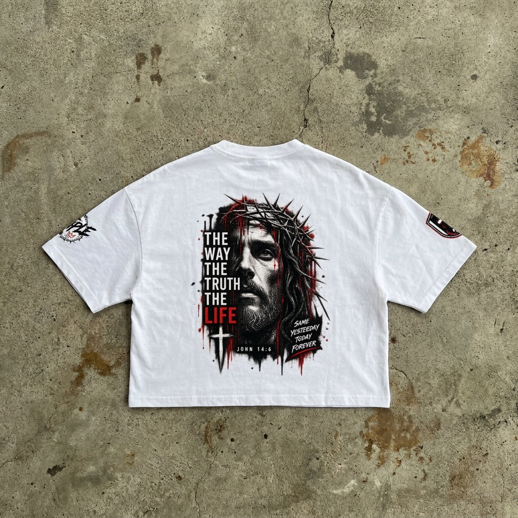 The Way - Distressed White Crop Tee