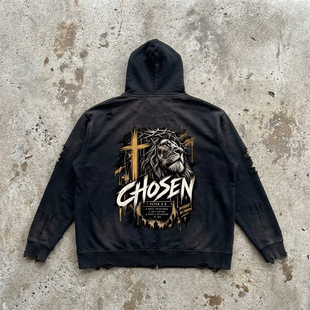Redeemed Chosen - Washed Black Zip Hoodie